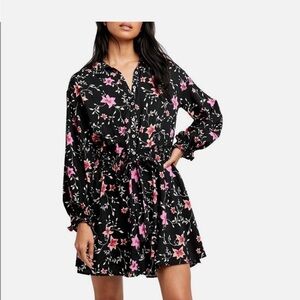 Free People Black Dress with Pink Floral Design